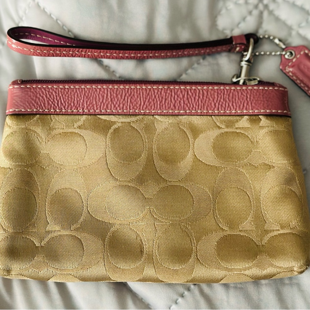 Coach Gold and Pink Signature Wristlet